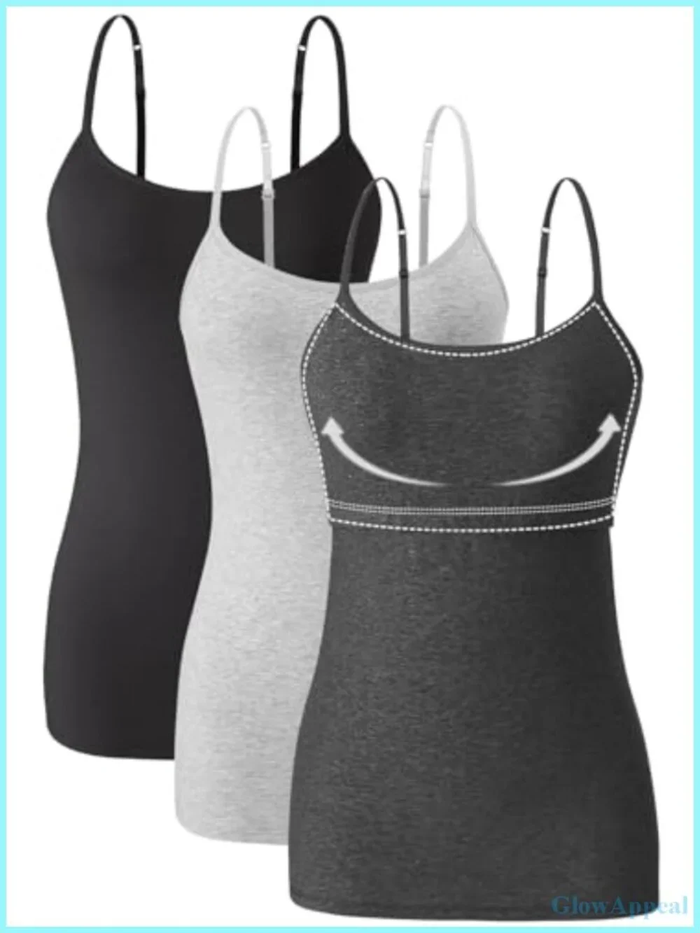 Women's Cotton Camisole Shelf Bra Tank Tops Adjustable Spaghetti Strap 3-Pack